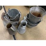 A COLLECTION OF GALVANISED CONTAINERS INCLUDING BUCKETS