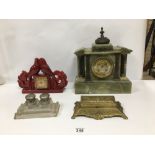 MIXED ITEMS, INCLUDING A HEAVY ONYX MANTLE CLOCK, A CERAMIC MANTLE CLOCK, A DUAL INKWELL AND GILT