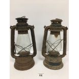 TWO VINTAGE HURRICANE LAMPS, 31.5CM HIGH