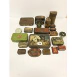 A COLLECTION OF VINTAGE TINS, INCLUDING OXO CUBES, SOUTH AFRICA 1900 CHOCOLATE TIN, ROMAC TYRE