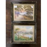 A PAIR OF WATERCOLOUR GOUACHE COUNTRY LANDSCAPES SIGNED HEATH IN VINTAGE PAINTED FRAMES, 31CM BY