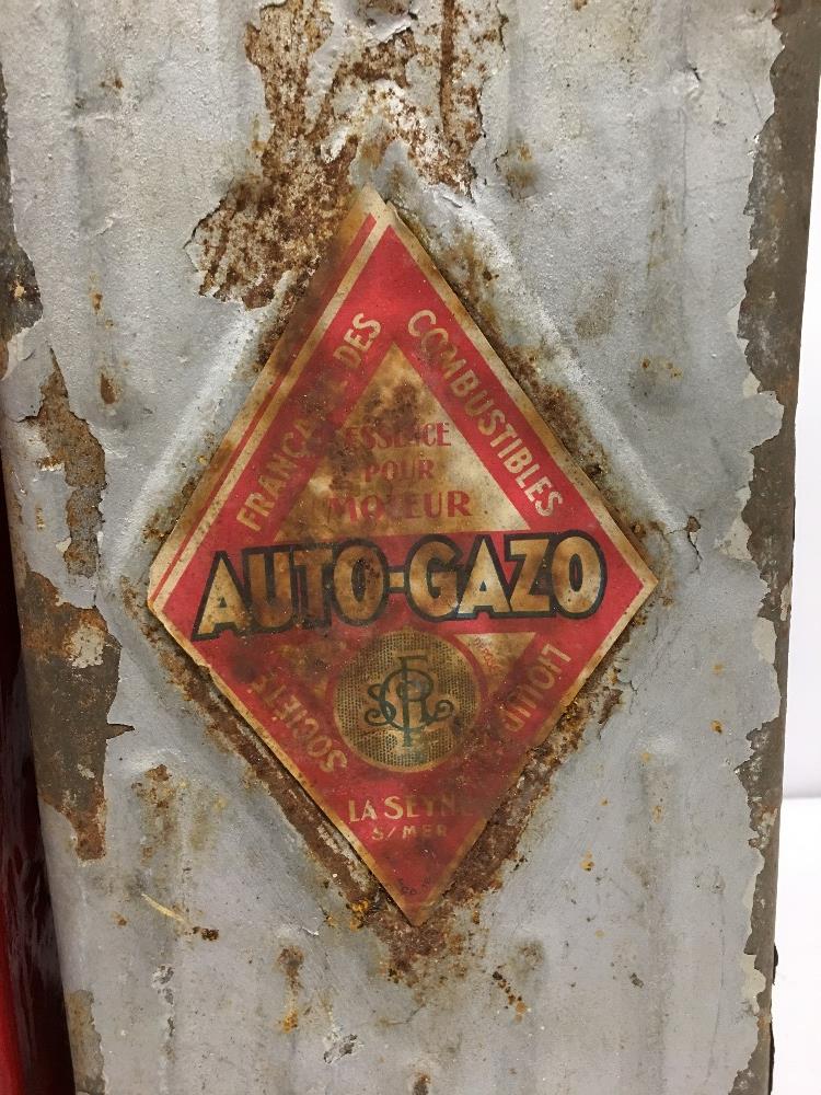 TWO VINTAGE OIL CANS, ONE SHELL PAINTED YELLOW AND RED AND THE OTHER AUTOGAZO - Image 3 of 4