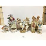 A COLLECTION OF VARIOUS CERAMIC AND PORCELAIN FIGURES DEPICTING PEOPLE IN PERIOD DRESS, LARGEST 27CM