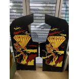 A SET OF LARGE VINTAGE DEFENDER ARCADE GAME MACHINE SIDE PAINTED PANELS, EACH MEASURES APPROX
