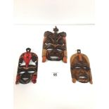 THREE DECORATIVE AFRICAN TRIBAL MASK WALL ART