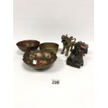 A MIXED LOT OF ORIENTAL METAL WARE, INCLUDING A BRONZED FIGURE OF A BUDDHA, TWO ENAMELED BRASS