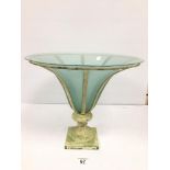 A LARGE ART DECO EPERGNE WITH GREEN FROSTED INNER AND BRASS FRAME