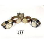 FIVE VINTAGE GENTS WRISTWATCHES, INCLUDING; ROTARY 14051, SINEX GENEVE 25 RUBIS AUTOMATIC, MUDU