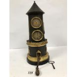 CIRCA 1890 A RARE GUILMET INDUSTRIAL FRENCH METAL WINDMILL CLOCK, BAROMETER AND TWO THERMOMETER