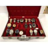 A COLLECTION OF VINTAGE WRISTWATCHES IN A METAL CARRY CASE, INCLUDING AN EXAMPLE BY ROTARY AND