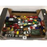 A BOX OF PLAYWORN VEHICLES DIE CAST INCLUDING CORGI AND MATCHBOX