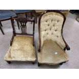 TWO VICTORIAN UPHOLSTERED BEDROOM CHAIRS