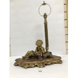 A LARGE LATE 19TH CENTURY FIGURAL TABLE LAMP IN THE FORM OF A BRONZED METAL CHERUB IN A RELAXED POSE