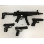 FOUR AIRSOFT/BB STYLE GUNS, INCLUDING AN ASSAULT RIFLE AND THREE PISTOLS, ONE OF WHICH BEING