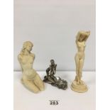 A WHITE METAL FIGURE GROUP OF A STYLIZED NUDE LADY IN THE ART NOUVEAU STYLE, MARKED TO BASE "TEKFORM