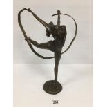 A MODERN BRONZE FIGURE OF A DANCING GIRL WITH A RIBBON, 45CM HIGH