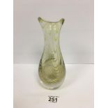 A HEAVY SWEDISH GLASS VASE WITH YELLOW GLASS DETAILING AFTER VICKE LINDSTRAND FOR KOSTA, UNSIGNED,