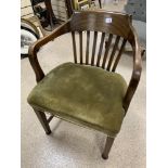 A VICTORIAN OAK CHAIR WITH FABRIC SEAT