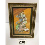 AN EASTERN MINIATURE GOUACHE PAINTING WITH FIGURES OF BOOKS, SIGNED, 11CM BY 7CM