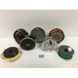 A COLLECTION OF VINTAGE FLY FISHING REELS, INCLUDING TWO LEEDA'S, ONE BEING A DRAGONFLY, A
