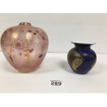 TWO COLOURFUL ART GLASS VASES OF OVOID FORM, ONE BY SIDDY LANGLEY, LARGEST 15.5CM HIGH