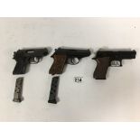 THREE AIRSOFT/BB PISTOLS, ALSO INCLUDING A RECK PK800 STARTER PISTOL