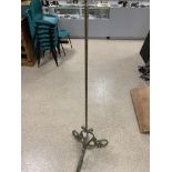 A METAL AND GLASS STANDARD LAMP WITH TRIPOD BASE, 153CM HIGH