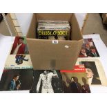 A BOX OF ALBUMS/ VINYL LPS INCLUDING ELVIS RAY CHARLES AND EMMERSON LAKE AND PALMER