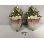 A PAIR OF WORCESTER GRAINGER CO PORCELAIN WALL POCKETS IN THE FORM OF TULIPS, 15CM HIGH (AF)