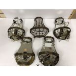 FIVE VINTAGE WALL MOUNTING LIGHTS WITH MIRRORED BACKS, 25CM LONG