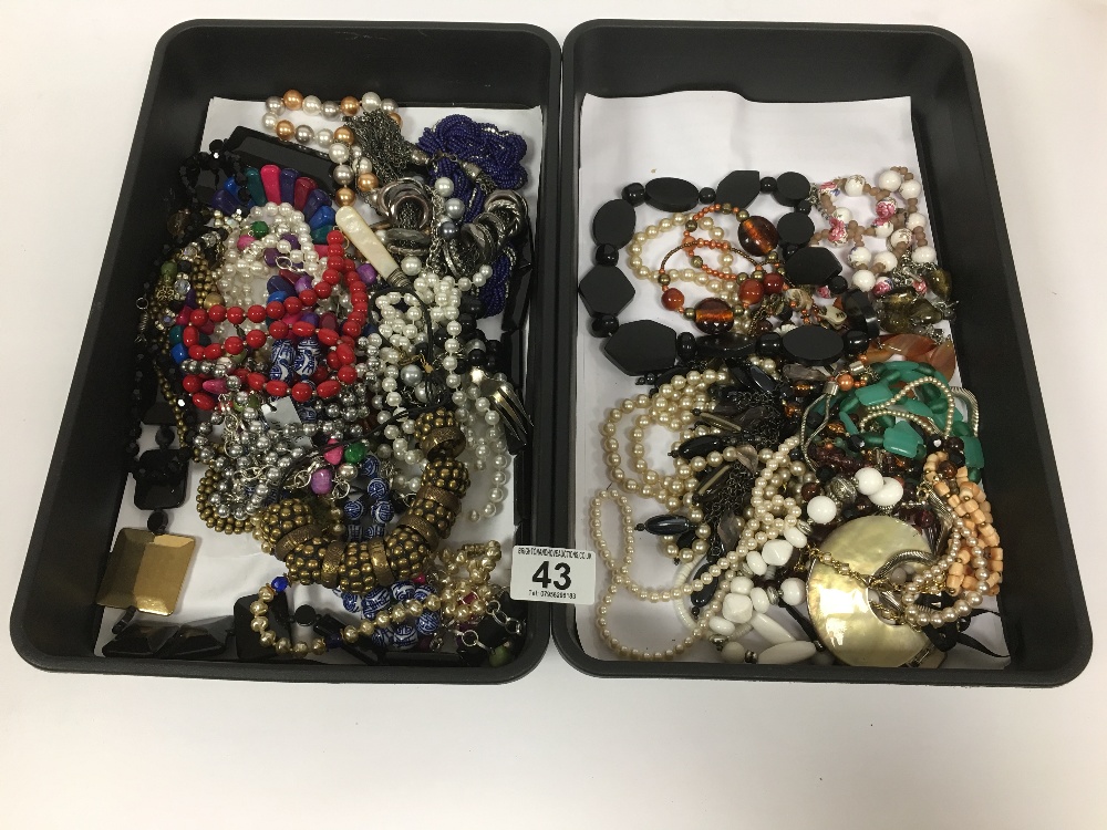 TWO BOXES OF ASSORTED COSTUME JEWELLERY MOSTLY NECKLACES