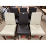 SIX MODERN LEATHER DINING CHAIRS, FOUR BROWN AND TWO CREAM
