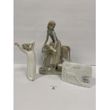 A LARGE LLADRO FIGURE OF A WOMEN WITH CALF, 33CM HIGH (AF) TOGETHER WITH ANOTHER LLADRO FIGURE OF