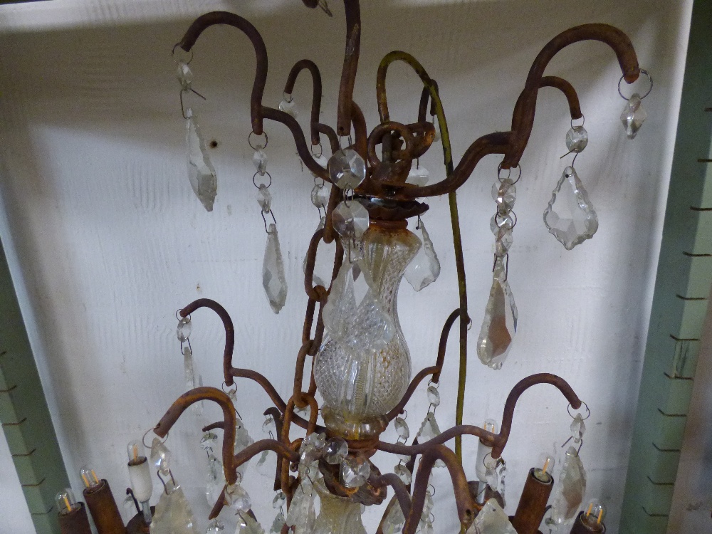 THREE VINTAGE CHANDELIERS WITH GLASS DROPLETS - Image 3 of 6