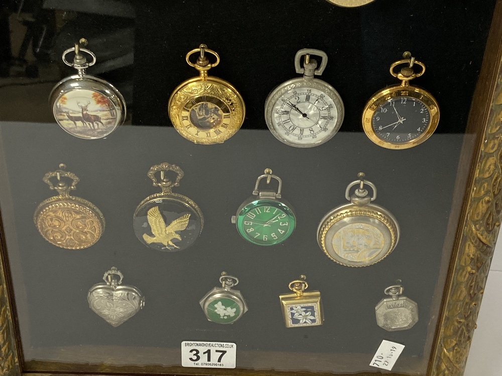 A COLLECTION OF VINTAGE POCKET WATCHES MOUNTED IN A GILT FRAME, SEVENTEEN IN TOTAL - Image 3 of 3