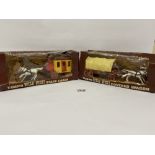TWO VINTAGE TIMPO WILD WEST AUTHENTIC ACTION MODELS; STAGE COACH AND COVERED WAGON, BOTH IN ORIGINAL