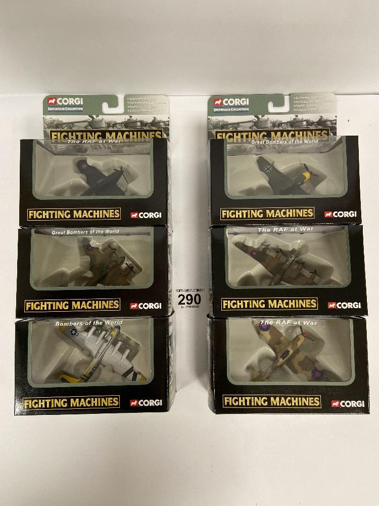 SIX CORGI SHOWCASE COLLECTION "FIGHTING MACHINES" DIE CAST MODELS OF MILITARY AIRCRAFT, INCLUDING;