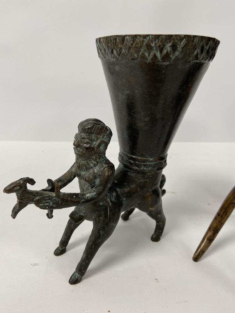 AN UNUSUAL BRONZE OPIUM PIPE IN THE FORM OF A STYLIZED BUG, TOGETHER WITH A SIMILARLY UNUSUAL BRONZE - Image 2 of 4