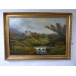 A FRAMED OIL ON CANVAS BY TL LAWLEY TITLED ROCESTER CASTLE 89X63CMS