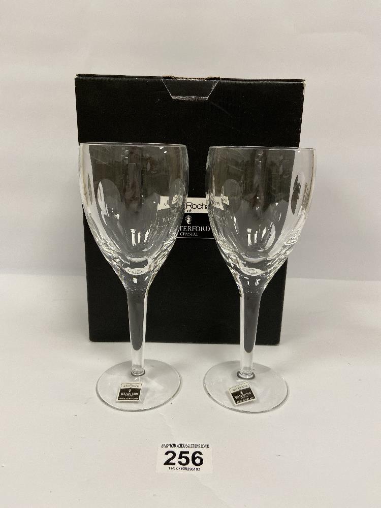 A PAIR OF JOHN ROCHA AT WATERFORD CRYSTAL "IMPRINT" WHITE WINE GLASSES, 114681, IN ORIGINAL BOX,