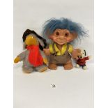 A VINTAGE DAM THINGS ESTABLISHMENT "TROLL" TOY, C.1964, 33CM HIGH, TOGETHER WITH A WOMBLE AND