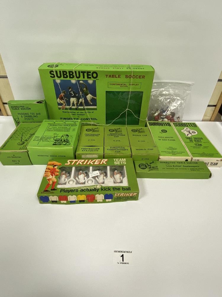 A COLLECTION OF SUBBUTEO TABLE SOCCER TOYS, INCLUDING; CONTINENTAL DISPLAY EDITION, A MATCH SCORE