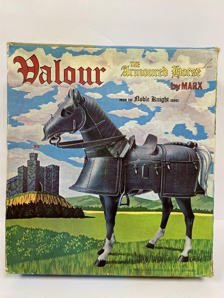TWO VINTAGE LOUIS MARX & CO TOYS; VALOUR THE ARMOURED HORSE AND SIR PERCIVAL SILVER KNIGHT, REF - Image 4 of 5