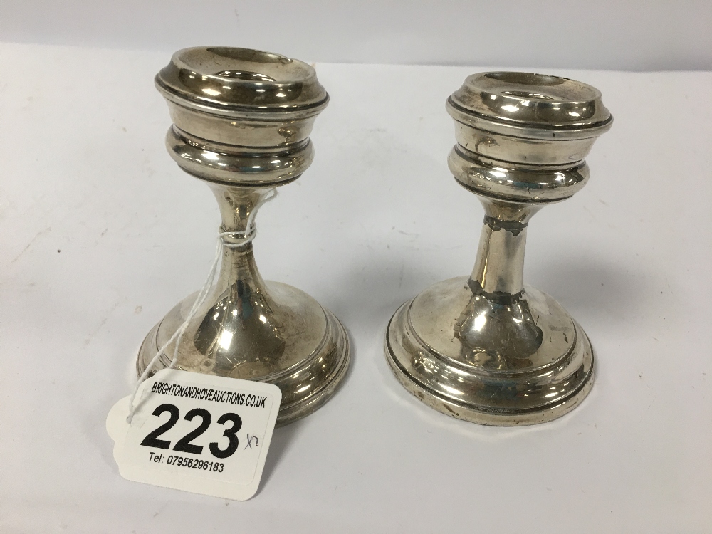 A PAIR OF EDWARDIAN SILVER SQUAT CANDLESTICKS, HALLMARKED BIRMINGHAM 1902 BY JONES & CROMPTON, - Image 4 of 6