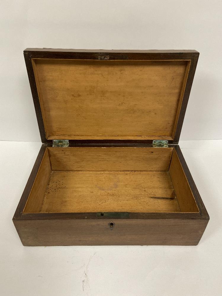 A VICTORIAN PARQUETRY INLAID BOX OF RECTANGULAR FORM, TOGETHER WITH AN EASTERN IVORY INLAID BOX, - Image 5 of 5