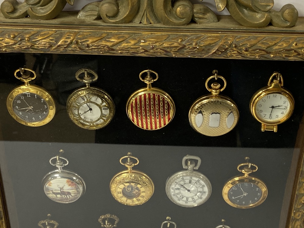 A COLLECTION OF VINTAGE POCKET WATCHES MOUNTED IN A GILT FRAME, SEVENTEEN IN TOTAL - Image 2 of 3