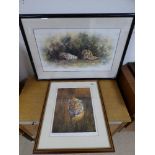 TWO FRAMED AND GLAZED SIGNED PRINTS ONE TONY FORREST ENTITLED 'LAZY DAYS' AND THE OTHER SIMON COMBES