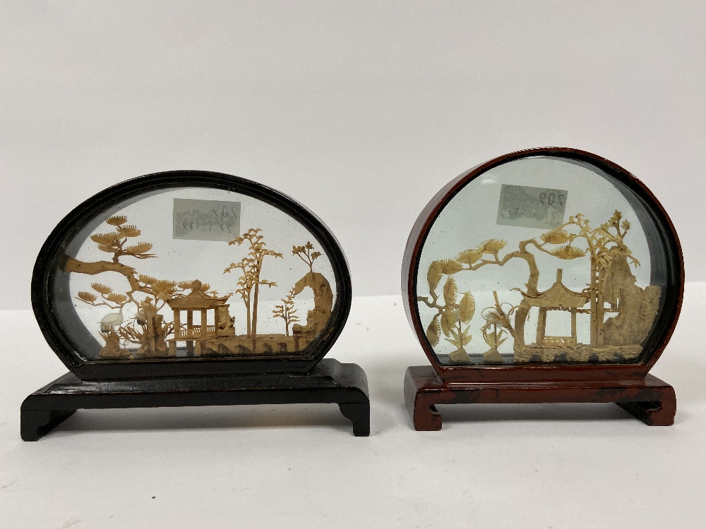 A COLLECTION OF ORIENTAL ITEMS, INCLUDING TWO CHINESE CARVED CORK DIORAMAS, A CLOISONNE ENAMEL BELL, - Image 3 of 7