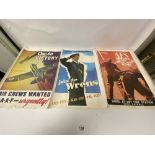THREE VINTAGE REPRODUCTION PAPER PROPAGANDA PRINTS, INCLUDING 'AFS LONDON NEEDS AUXILIARY FIREMEN