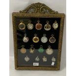 A COLLECTION OF VINTAGE POCKET WATCHES MOUNTED IN A GILT FRAME, SEVENTEEN IN TOTAL